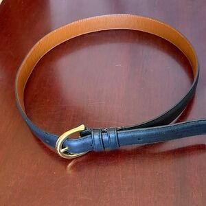 Classic Coach Navy Leather Belt with Gold Buckle